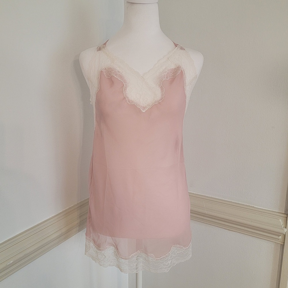 Adore Me Lace Trim Sheer Babydoll Chemise Pink Lingerie Sleepwear Women's Medium